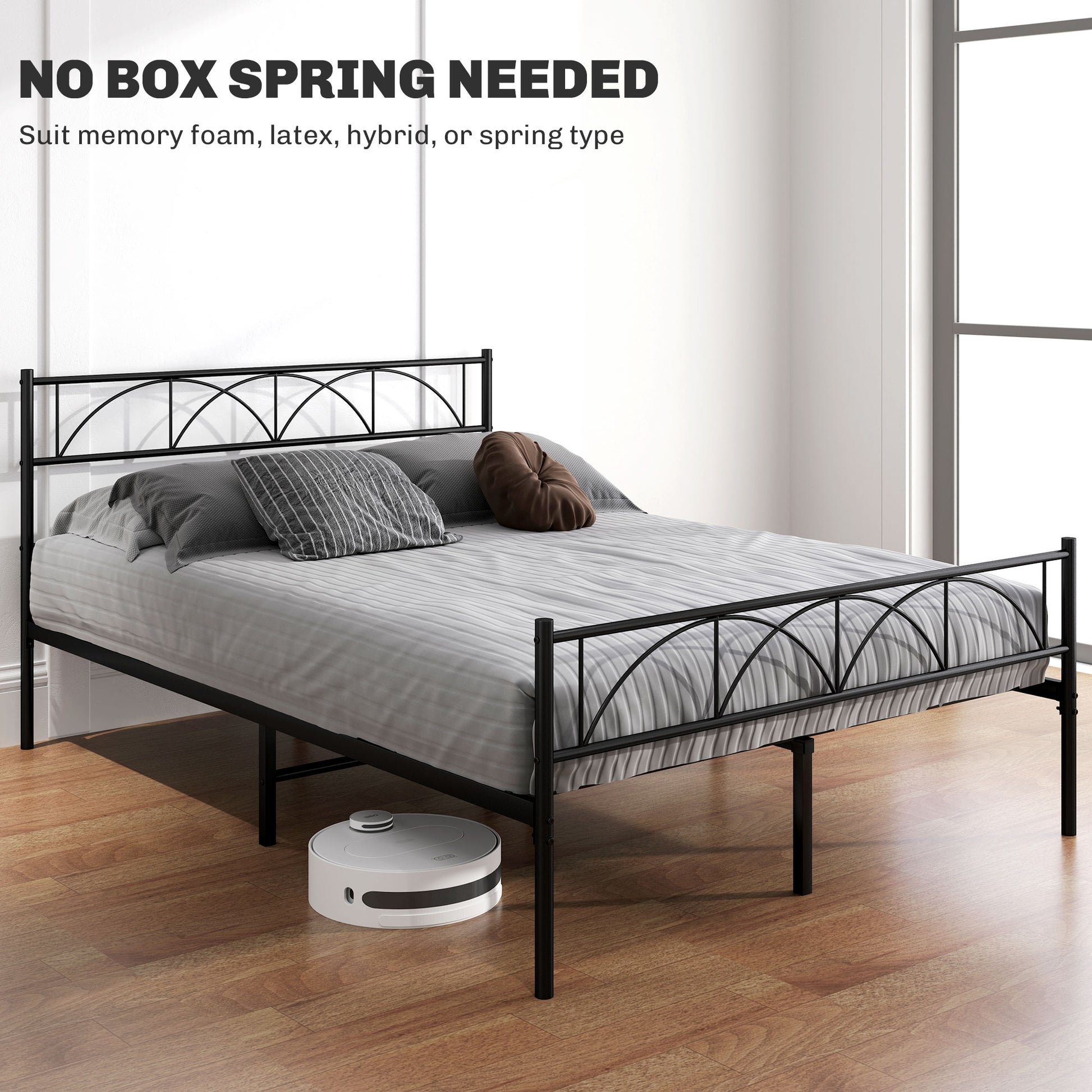 Metal Full Platform Bed Frame with Headboard, Steel Slat Support, Underbed Storage, No Box Spring Needed, Easy Assembly Bedroom Furniture   at Gallery Canada