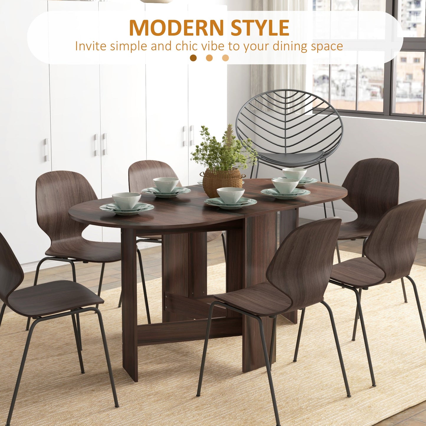 Folding Dining Table, Oval Drop Leaf Kitchen Table for Small Spaces, Distressed Brown Bar Tables & Dining Tables   at Gallery Canada