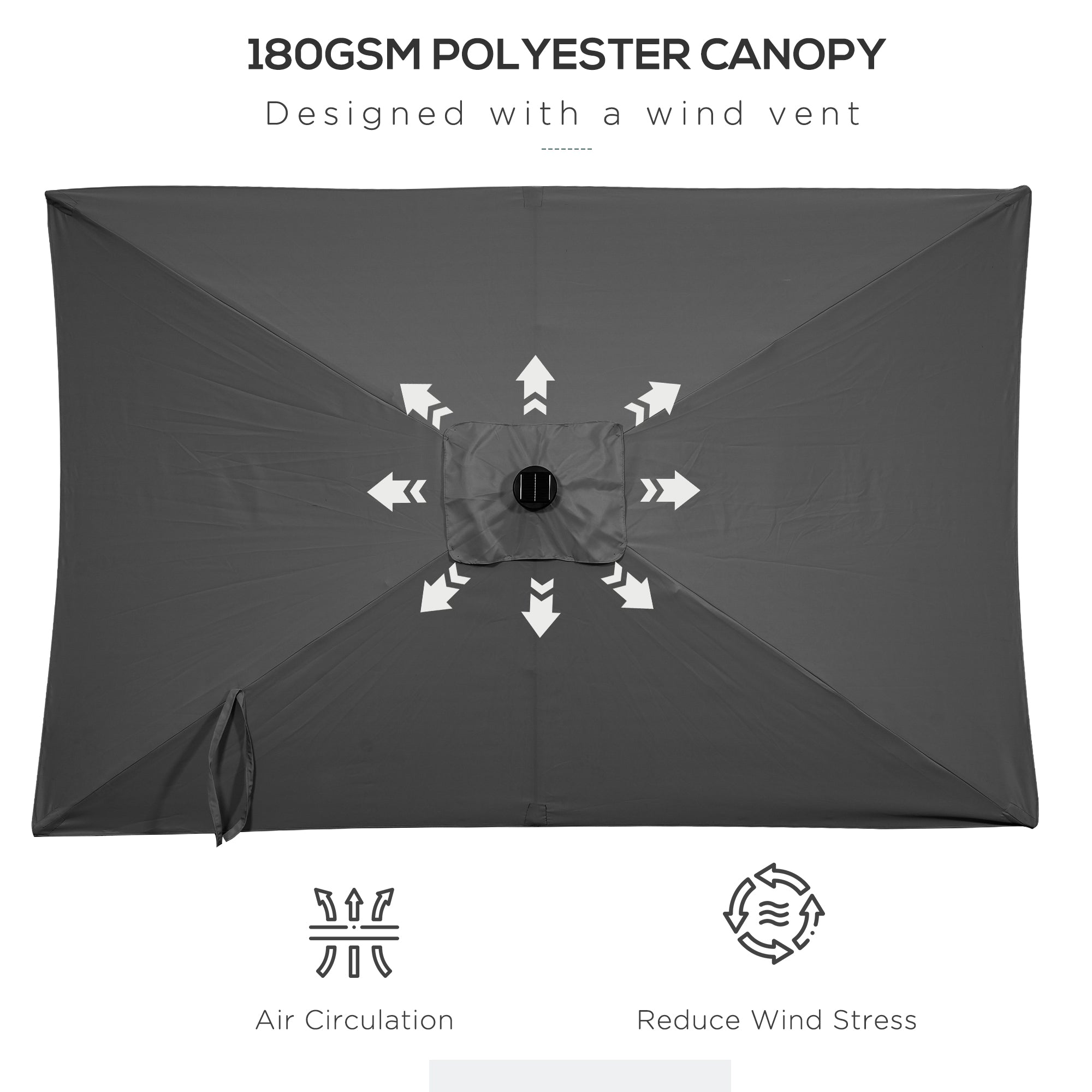 6' x 10' Patio Umbrella with 22 LED Solar Lights and Tilt, Rectangular Outdoor Table Umbrella with Crank, Dark Grey Sun Umbrellas at Gallery Canada