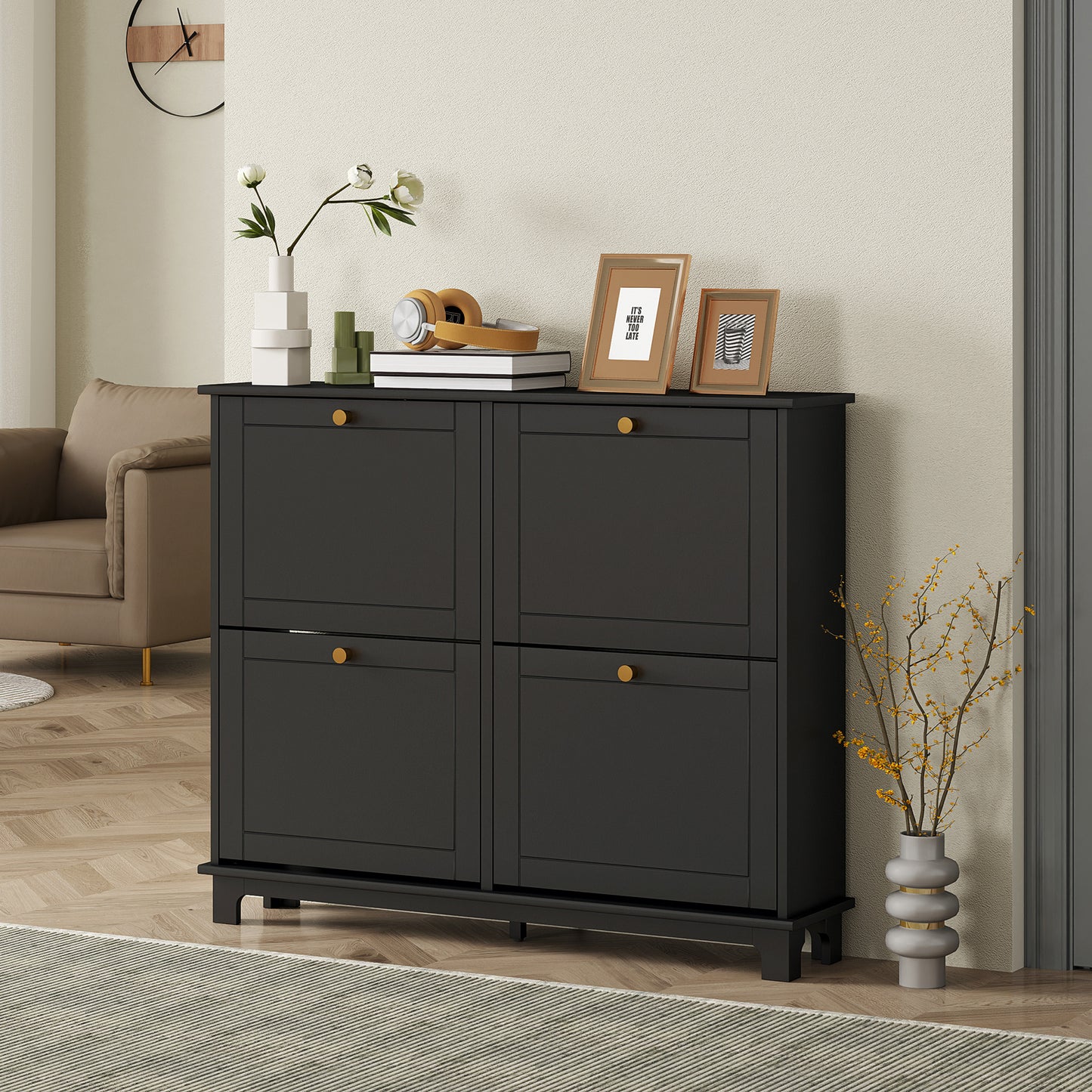 Modern Shoe Storage Cabinet, Narrow Shoe Cabinet with 4 Flip Drawers, Adjustable Shelves, 5 Legs for Entryway, Black Shoe Storage Cabinets & Racks Black  at Gallery Canada