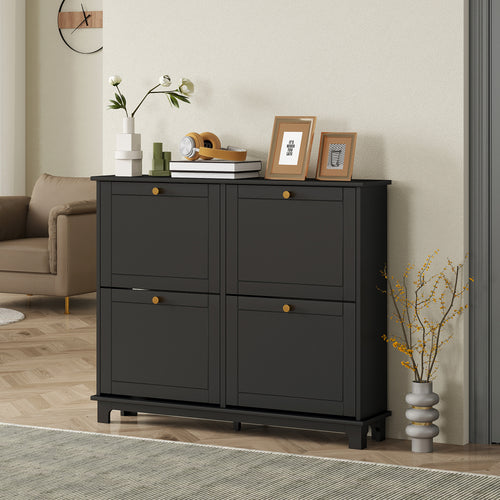 Modern Shoe Storage Cabinet, Narrow Shoe Cabinet with 4 Flip Drawers, Adjustable Shelves, 5 Legs for Entryway, Black