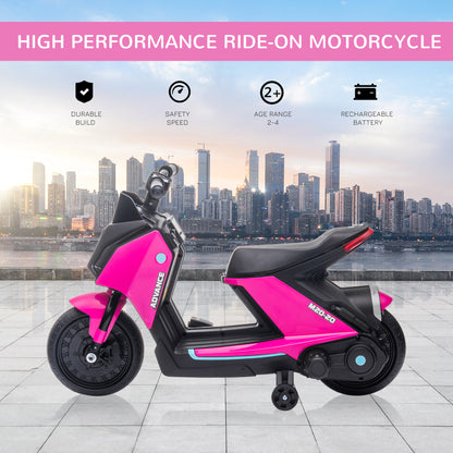 Kids Ride-On Electric Motorcycle Toy with 6V Rechargable Battery, Training Wheels, Music, Headlights, Pink Electric Motorcycles   at Gallery Canada