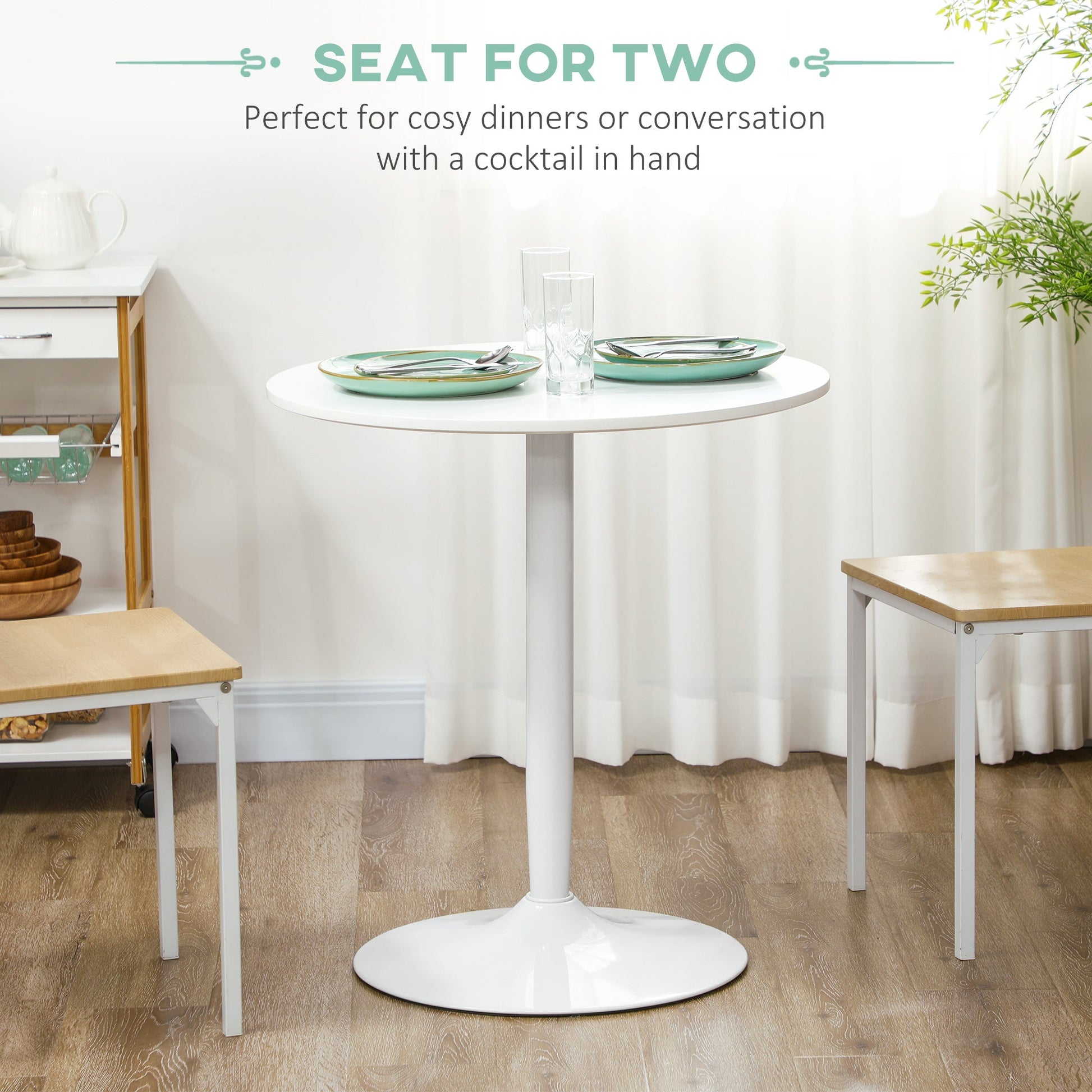 Round Dining Table for 2, Modern Kitchen Table with Painted Top and Steel Base for Living Room, Dining Room, White Bar Tables & Dining Tables   at Gallery Canada