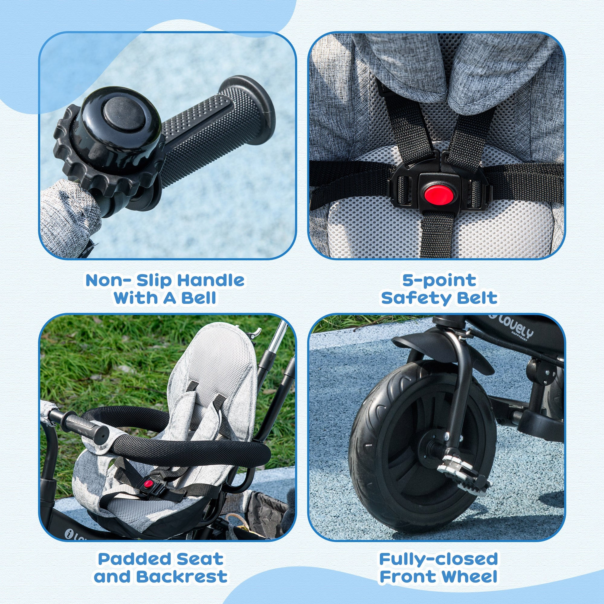6 in 1 Toddler Tricycle Stroller with Basket, Canopy, 5-point Safety Harness, for 12-60 Months, Grey Tricycles for Kids at Gallery Canada