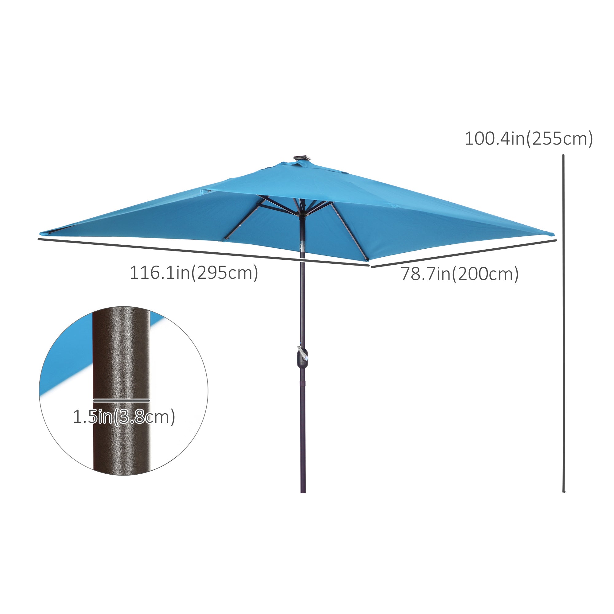 6.5x10ft Patio Umbrella Rectangle Solar Powered Tilt Aluminum Outdoor Market Parasol with LEDs Crank (Turquoise) Sun Umbrellas at Gallery Canada