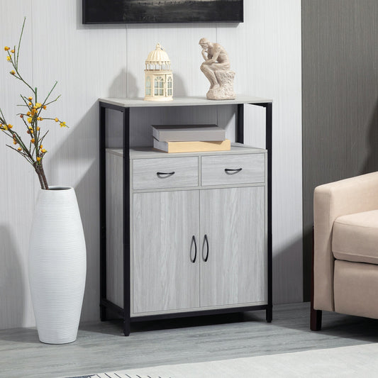 Storage Cabinet, Sideboard with 2 Drawers and Adjustable Shelves for Living Room, Light Grey - Gallery Canada