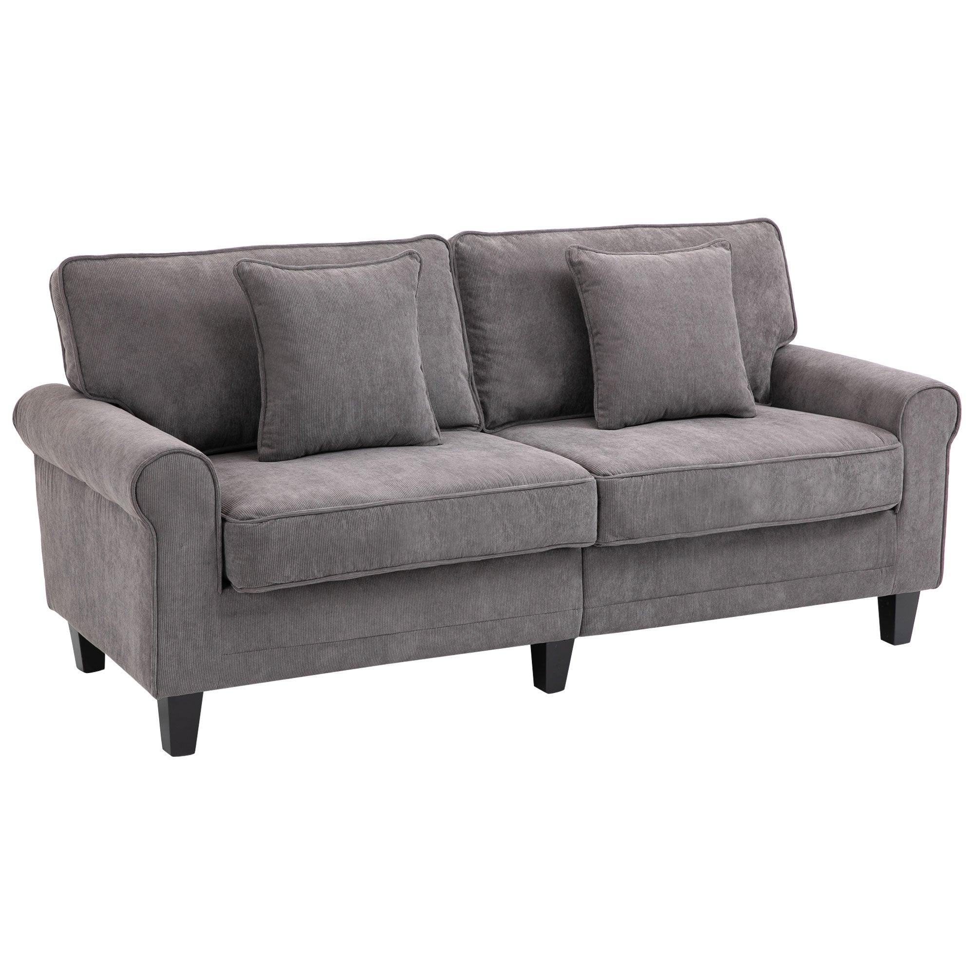 Modern 3 Seater Sofa, Corduroy Fabric 3 Seater Couch with Pine Wood Legs and Rolled Armrests for Living Room, Light Grey 3-Seater Sofas Light Grey at Gallery Canada