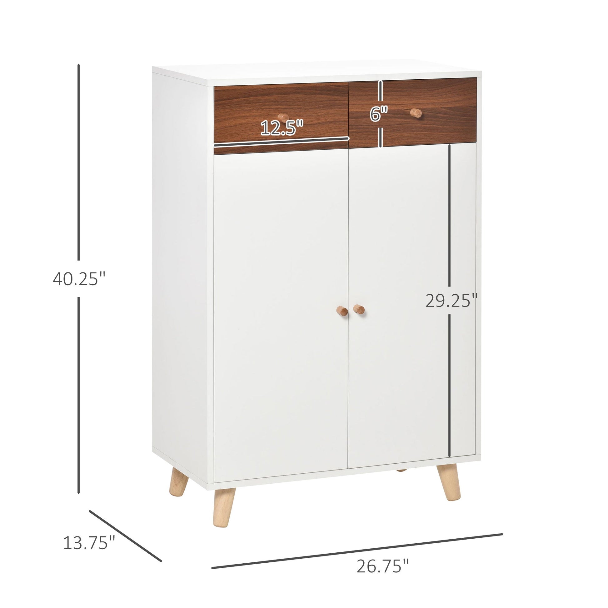 Shoe Cabinet with Doors for Entryway Modern Storage Organizer with Shelves Drawers for Hallway for 12 pairs Walnut Shoe Storage Cabinets & Racks Walnut and White  at Gallery Canada