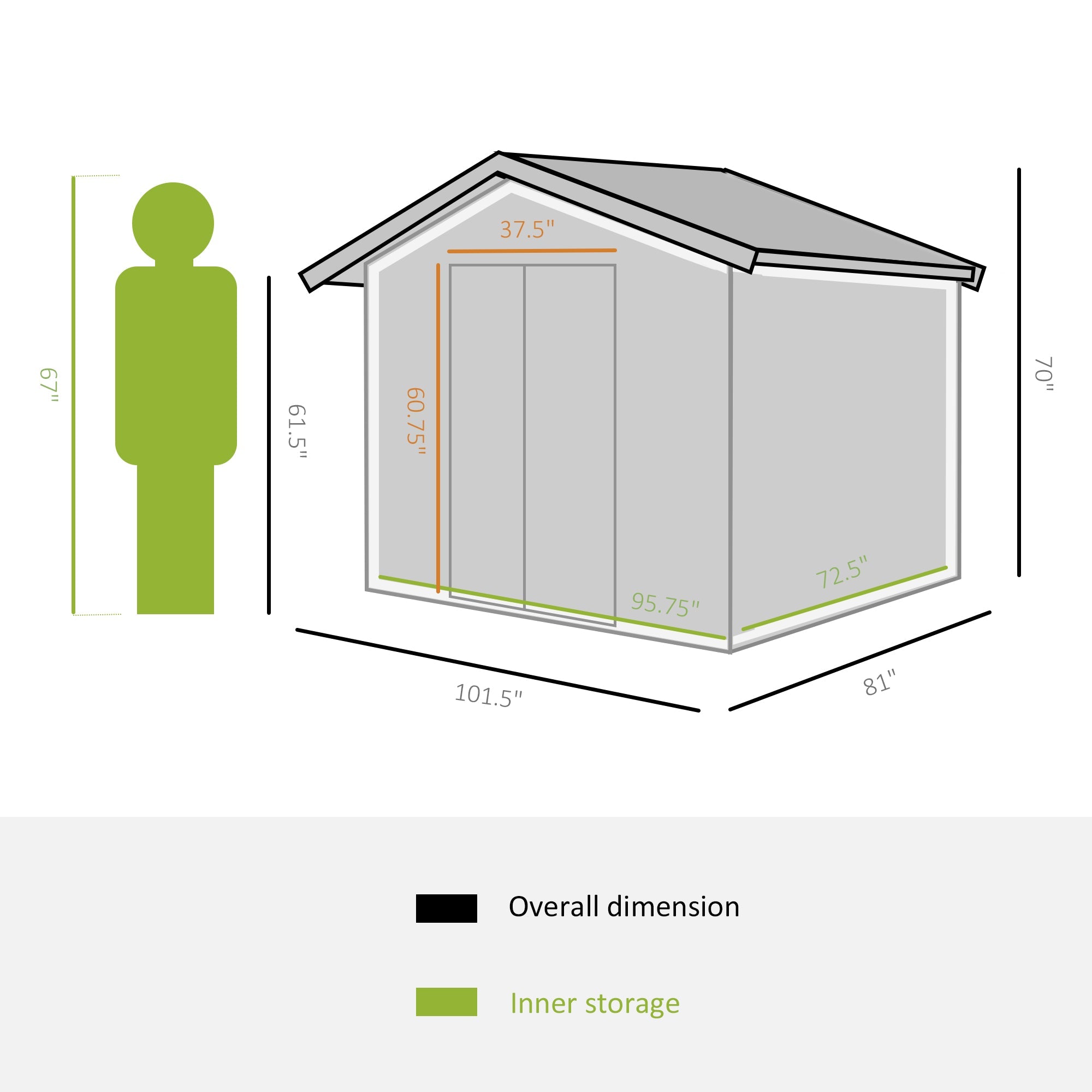 8.5' x 6.8' x 5.8' Practical Backyard Garden Storage Tool Shed Double Sliding Door 4 Ventilation Slots, Green Sheds   at Gallery Canada