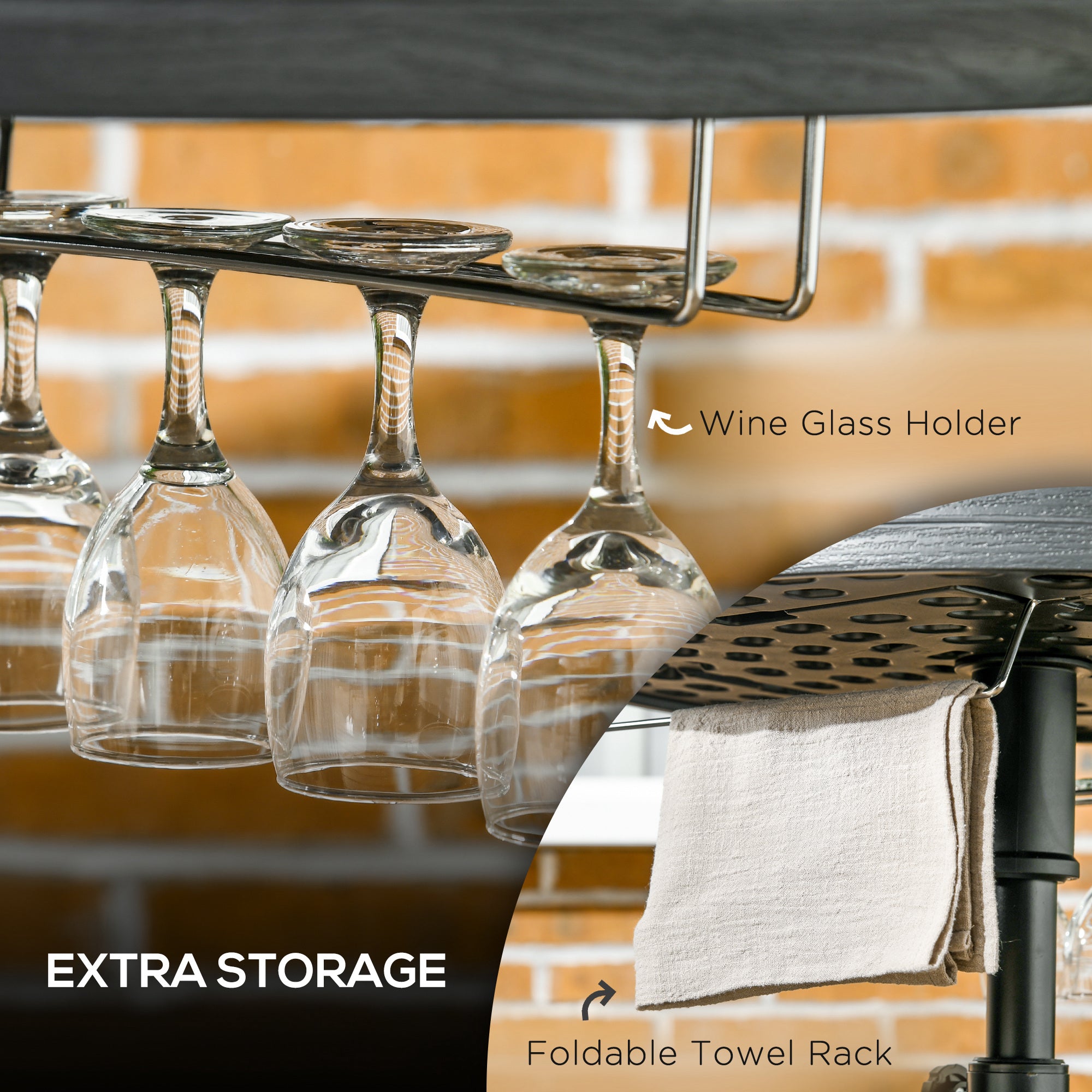 Beach Umbrella Table Tray with Wine Glass Holder and Foldable Towel Rack, 23.6