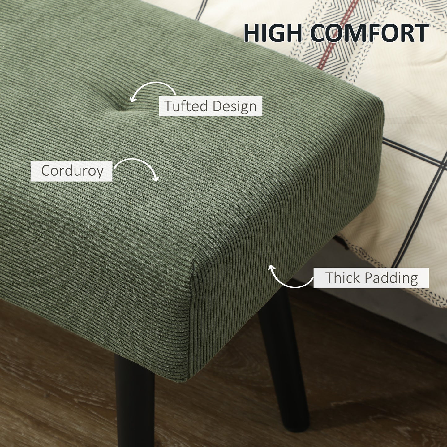 39" Upholstered Ottoman Bench, Corduroy Entryway Bedroom Bench with Padded Seat and Steel Legs for Bedroom, Green Storage Ottomans & Benches   at Gallery Canada