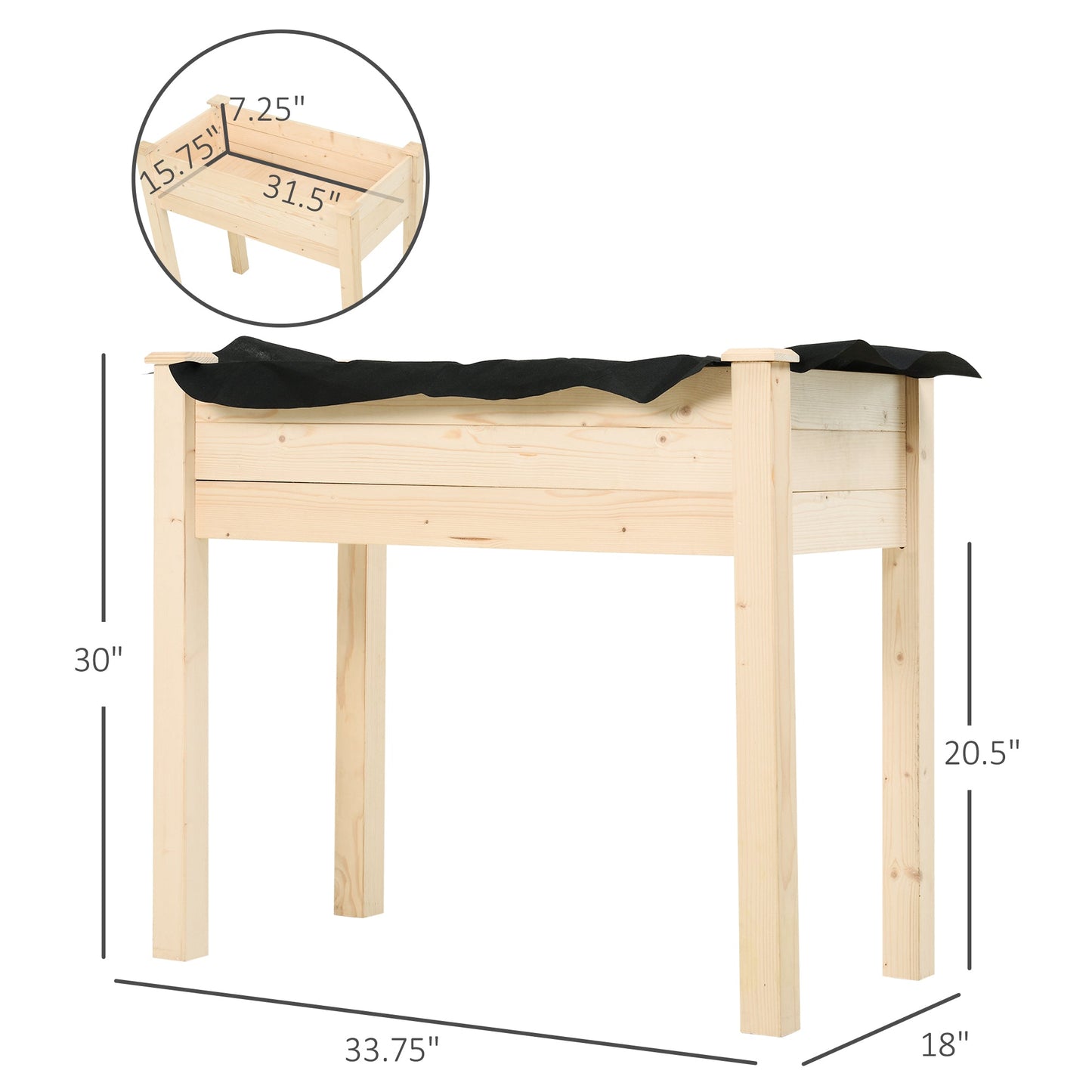 34"x18"x30" Wooden Raised Garden Bed, Elevated Planter Box with Legs, Drainage Holes, Inner Bag for Garden, Natural Elevated Garden Beds   at Gallery Canada