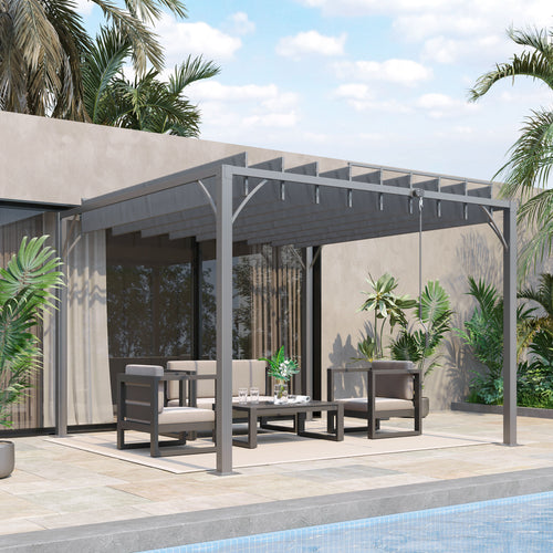9.5' x 9.7' Outdoor Pergola with Retractable Roof, Aluminium Louvered Pergola Canopy Gazebo for Lawn Garden Patio, Grey