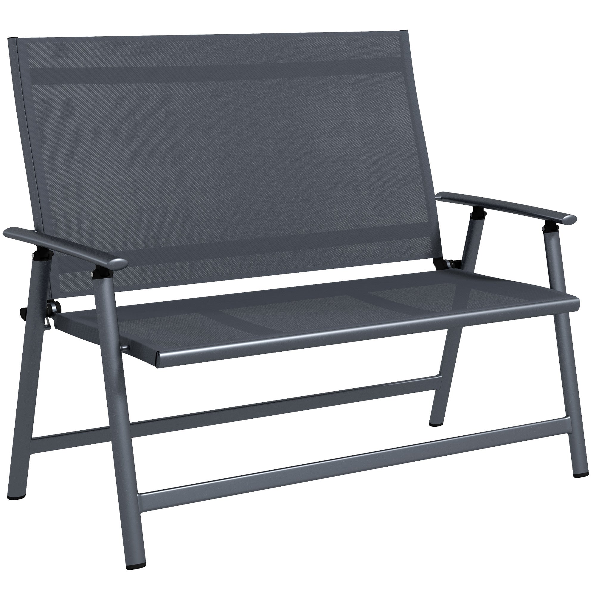 2-seater Folding Patio Camping Chair, Aluminum Frame Sports Chair with Armrest, Mesh Fabric Seat for Lawn Patio Chairs at Gallery Canada