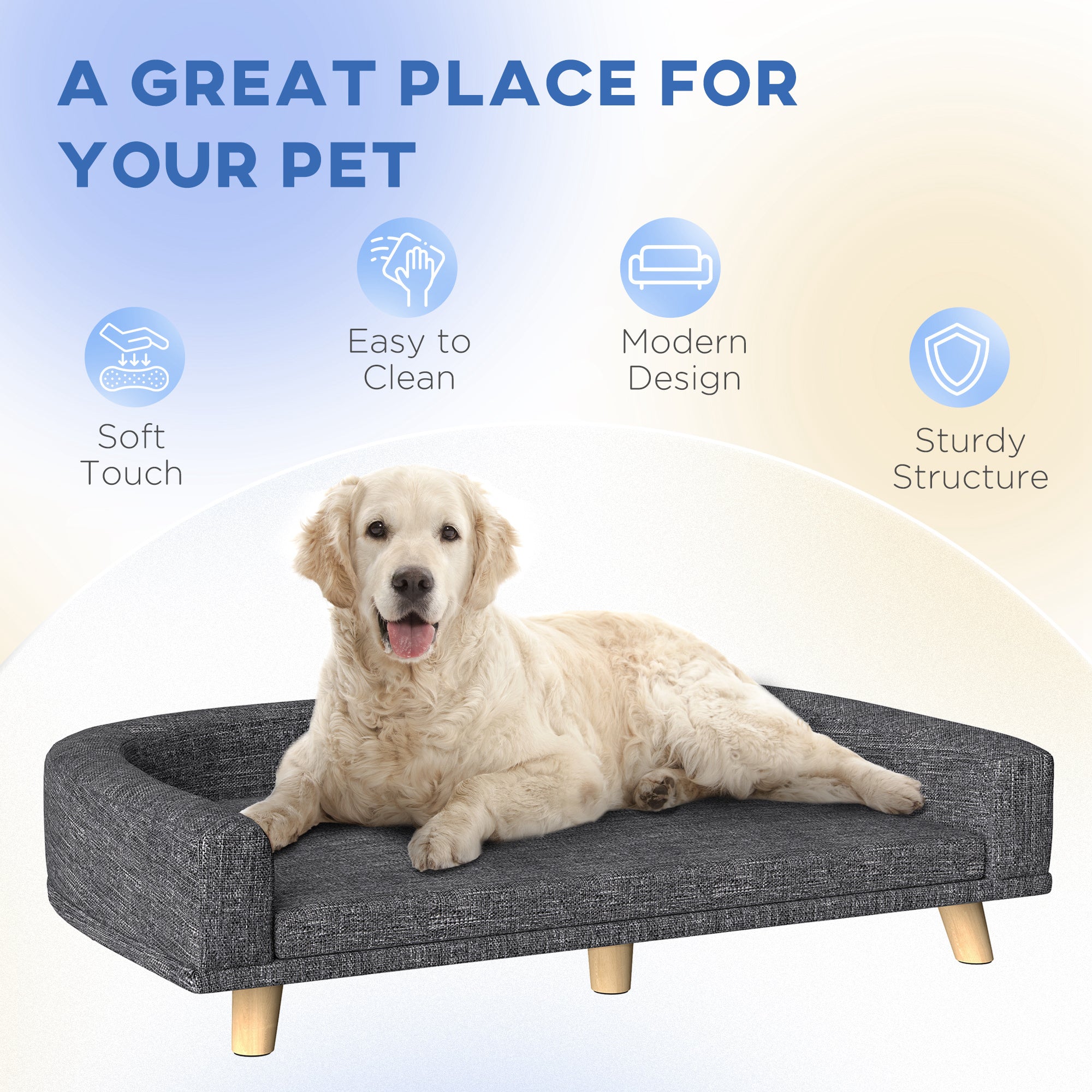 Dog Sofa for Large Dogs with Washable Cover, Anti-slip Foot Pads, Dark Grey Dog Sofas at Gallery Canada