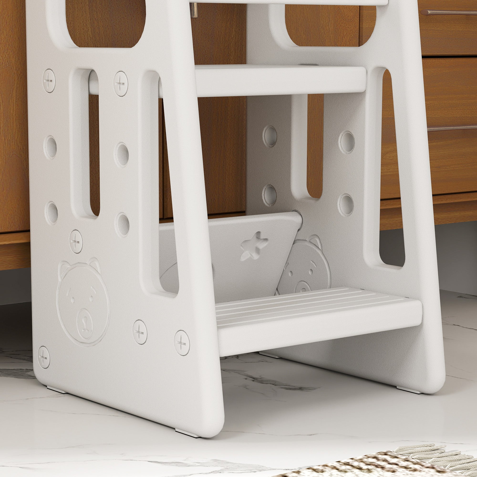 Toddler Kitchen Helper 2 Step Stool with Adjustable Height Platform and Safety Rail, White Toddler & Kids Step Stools at Gallery Canada