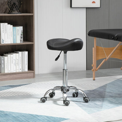 Saddle Stool, Height Adjustable Rolling Salon Chair with PU Leather for Massage, Spa, Clinic, Beauty and Tattoo, Black Salon Stools   at Gallery Canada