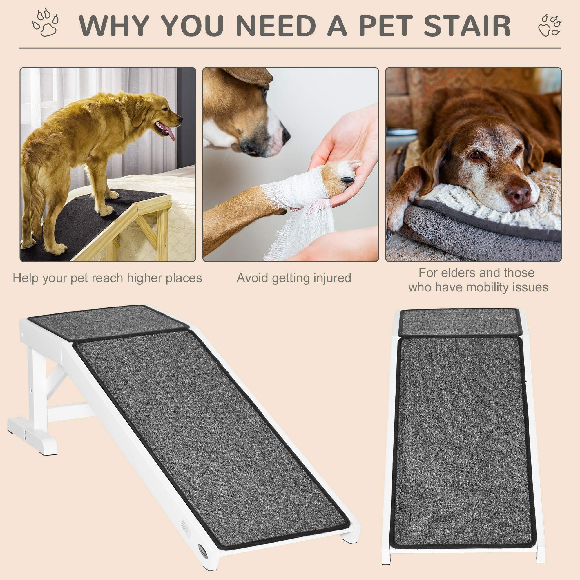 Pet Ramp, Bed Steps for Dogs Cats with Non-slip Carpet, 49