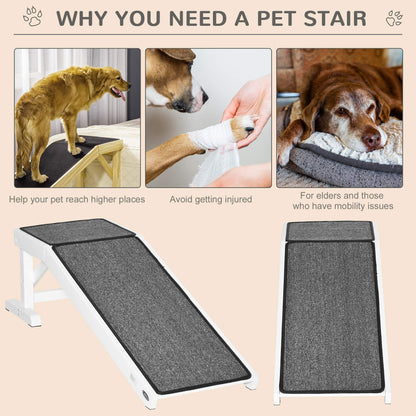 Pet Ramp, Bed Steps for Dogs Cats with Non-slip Carpet, 49"L x 16"W x 14"H, White Grey Dog Stairs   at Gallery Canada