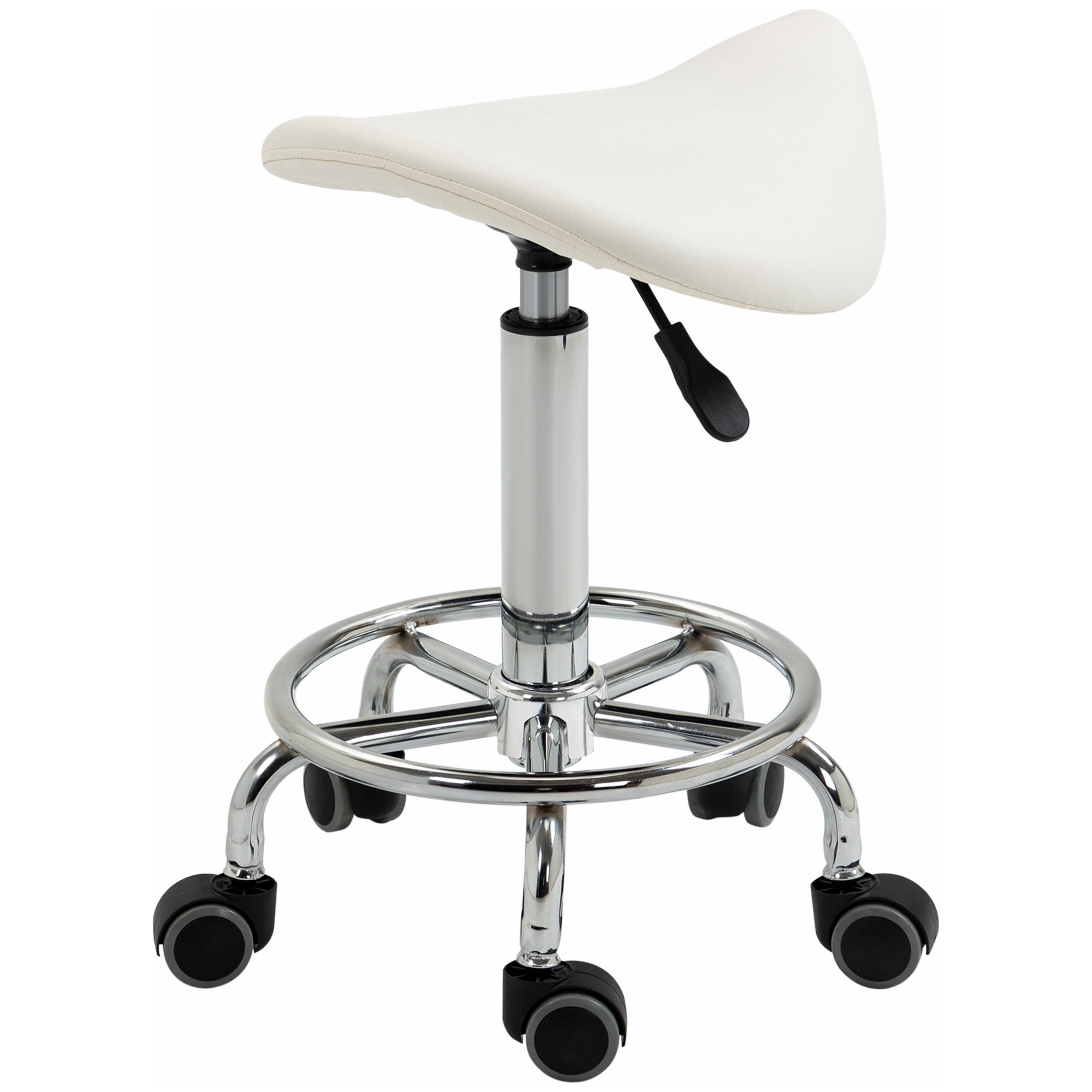 Saddle Stool, PU Leather Adjustable Rolling Salon Chair for Massage, Spa, Clinic, Beauty and Tattoo, White Salon Stools White  at Gallery Canada