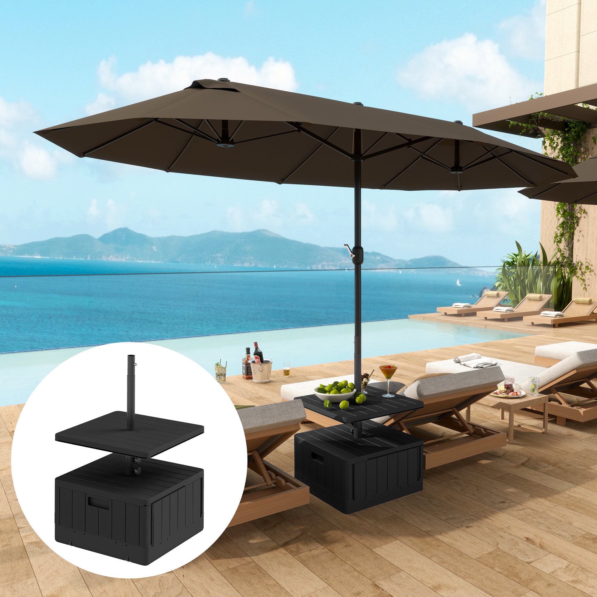Patio Umbrella Weighted Base with Table Tray, Heavy Duty Umbrella Base with Wheels Handles, 176lbs with Stand Filling, Patio Umbrella Stand Base for Garden Poolside, Black Umbrella Bases at Gallery Canada
