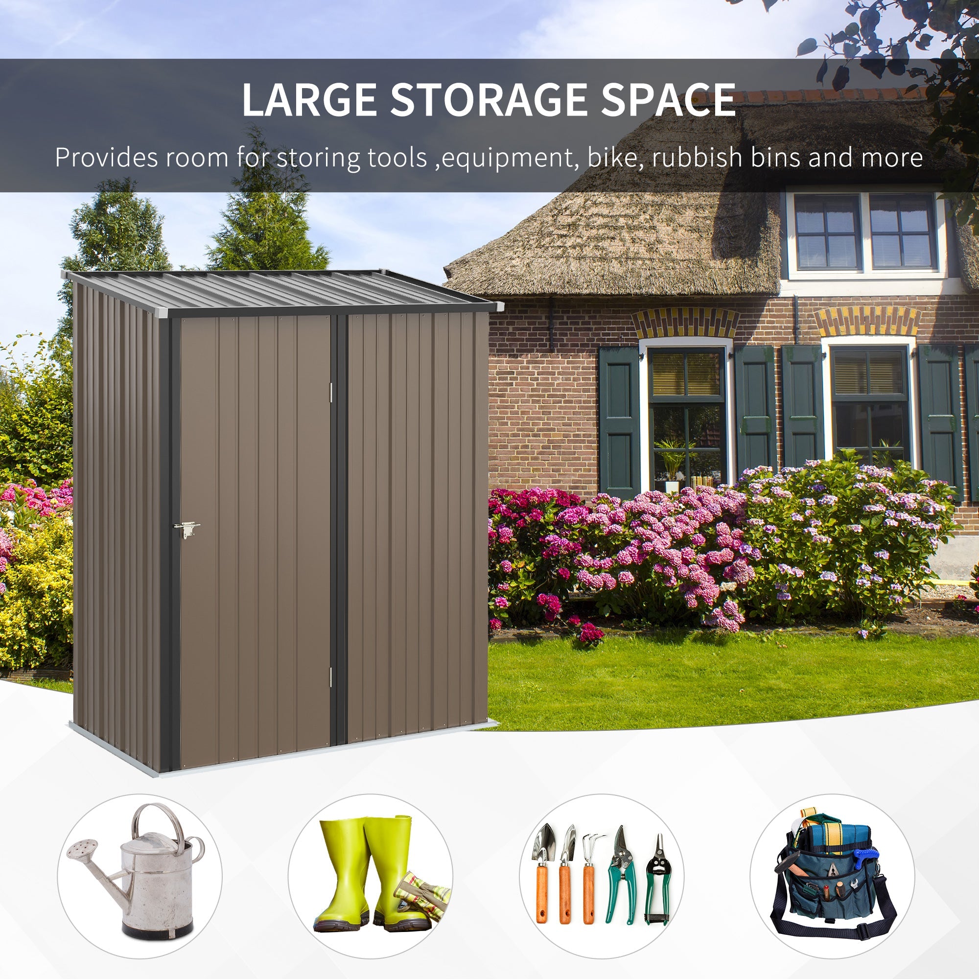 5' x 3' Outdoor Storage Shed, Steel Garden Shed with Single Lockable Door, Tool Storage House for Backyard, Patio, Lawn, Brown Sheds   at Gallery Canada