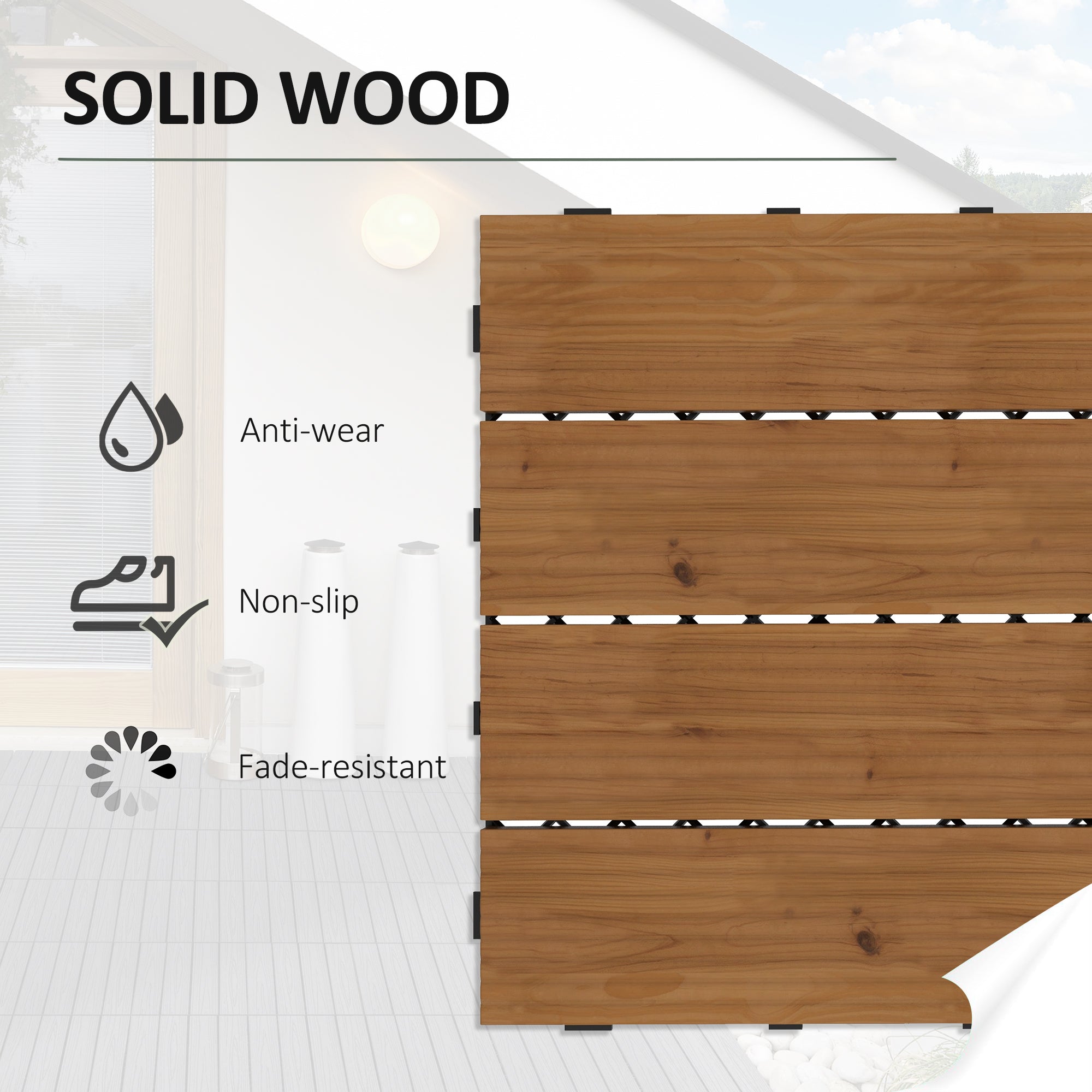 12 Pcs Garden Decking Tiles Wooden Outdoor Flooring Tiles for All Weather Use, Brown Deck Tiles at Gallery Canada