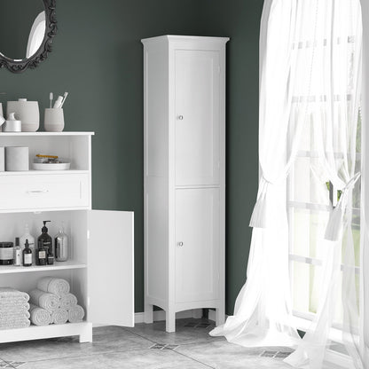 Tall Bathroom Cabinet, Freestanding Storage Organizer with Adjustable Shelves and Cupboards, 15" x 13" x 63", White Bathroom Cabinets   at Gallery Canada