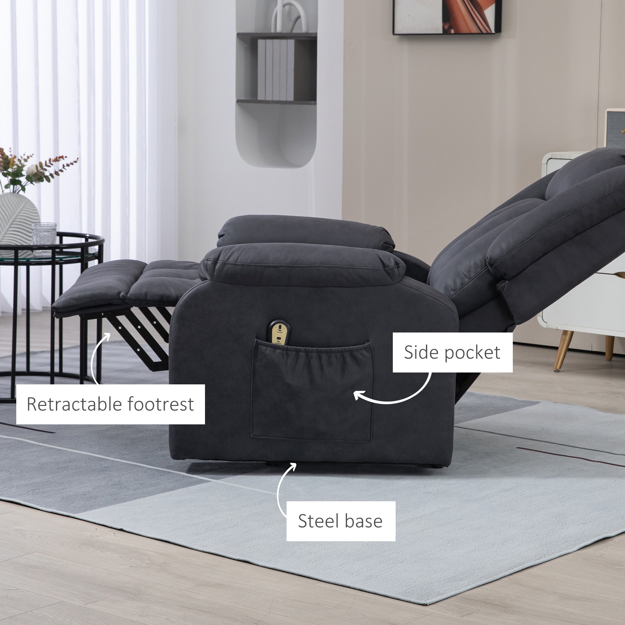 Lift Chair for Seniors, Microfibre Upholstered Electric Recliner Chair with Remote, Quick Assembly, Charcoal Grey Electric Power Lift Chairs at Gallery Canada
