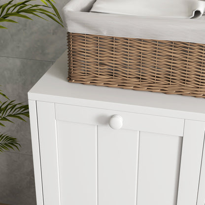 Tilt-Out Laundry Storage Cabinet, Modern Laundry Hamper with 2 Compartments for Bathroom Washroom, White Bathroom Cabinets   at Gallery Canada