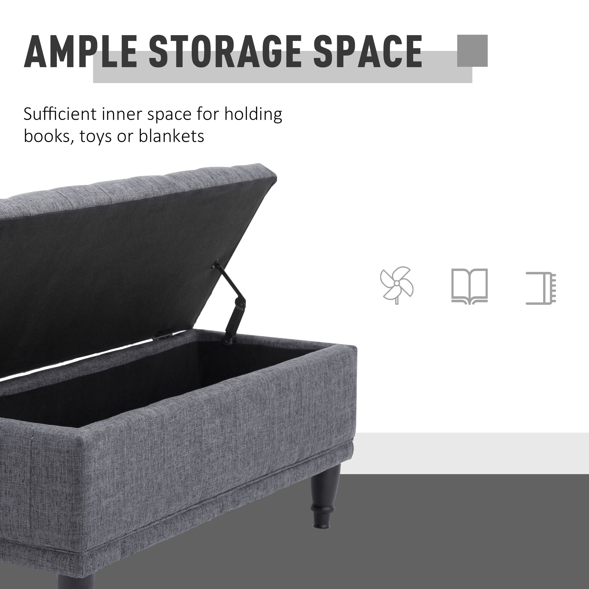 Storage Ottoman, Linen Fabric End of Bed Bench with Soft Close Lid, Button Tufted Storage Bench for Living Room, Entryway or Bedroom, 42