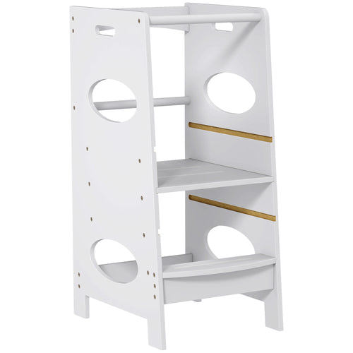 Toddler Tower Kitchen Helper with 3-Level Adjustable Height, Heavy-Duty Kids Step Stool with Safety Rail, Grey