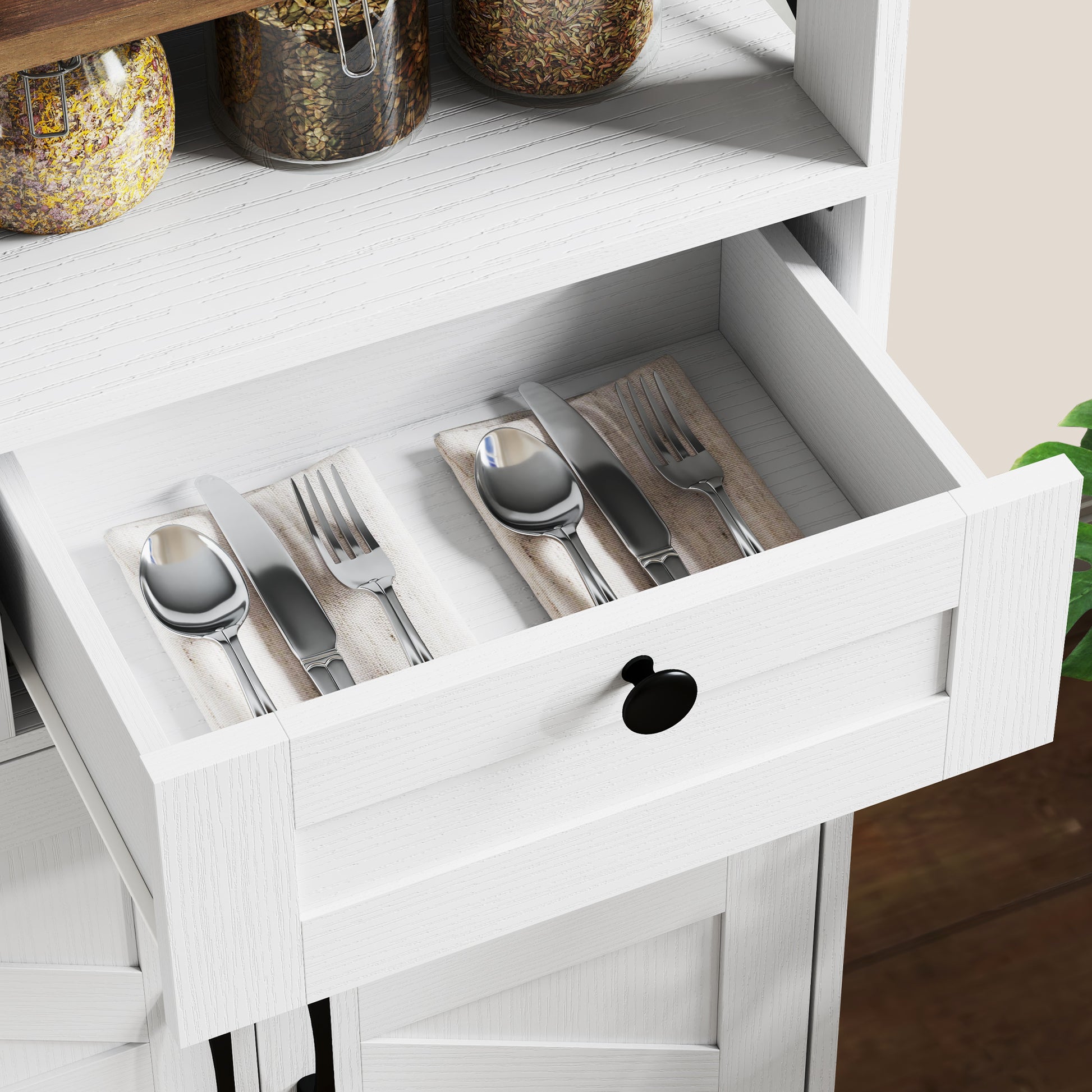 Sideboard, Buffet Cabinet with 4 Barn Doors and 3 Drawers, Coffee Bar Cabinet with Adjustable Shelves, White Storage Cabinets at Gallery Canada