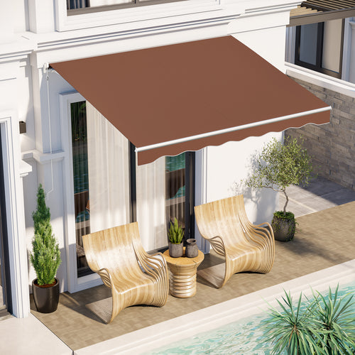 10' x 8' Electric Awning, Retractable Awning Sun Shade Shelter with Remote Controller, Manual Crank Handle and Aluminum Frame, for Deck, Balcony, Yard, Coffee