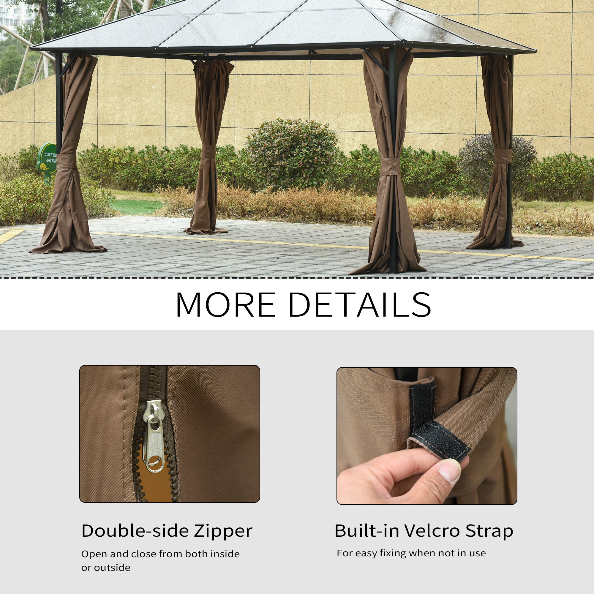 10' x 12' Universal Gazebo Sidewall Set with 4 Panels, Hooks, C-Rings Included for Pergolas &; Cabanas, Brown Gazebo Sidewalls at Gallery Canada