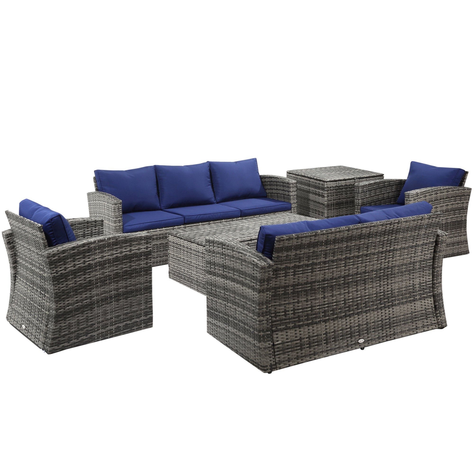 6 Piece Patio Furniture Set, Rattan Wicker Patio Sofa Set Sectional Outdoor Conversation Sofa Set Storage Table &; Cushions, Navy Blue Patio Furniture Sets at Gallery Canada