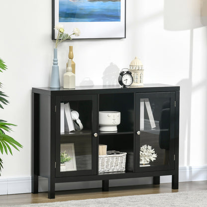 Modern Kitchen Sideboard Buffet with Wine Rack, Glass Doors, Adjustable Shelves, Black Bar Cabinets   at Gallery Canada