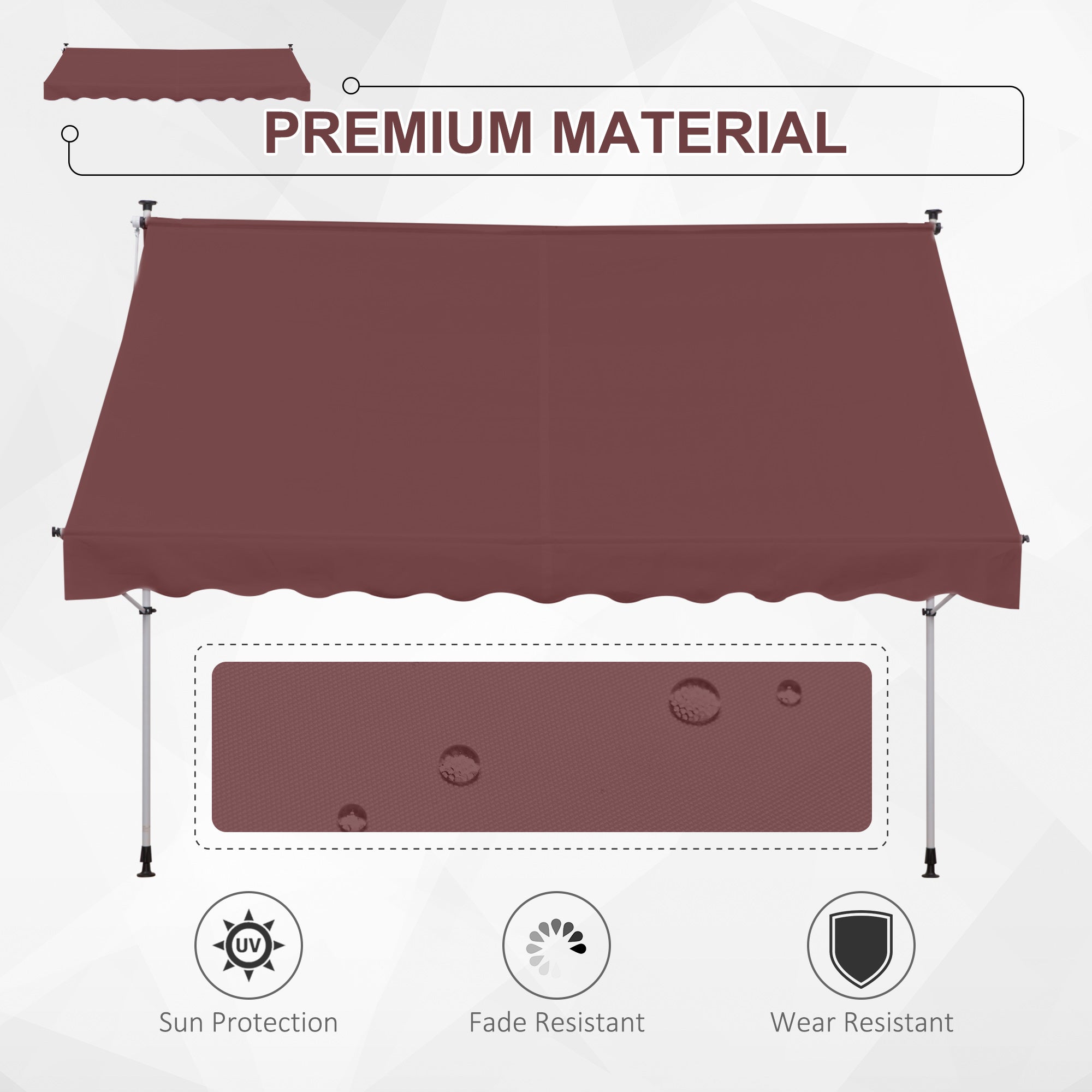 10x5ft Patio Sun Shade Canopy Manual Retractable Awning with 5.6-9.2ft Support Pole for Window, Door, Porch, Wine Red Patio Awnings at Gallery Canada