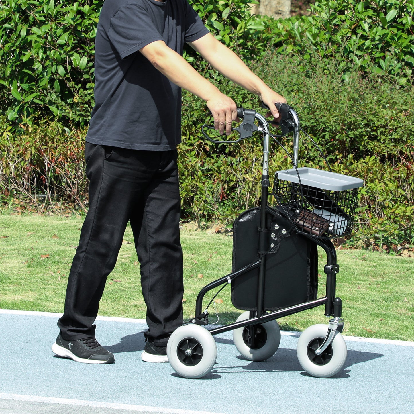 Upright Walker Up Rollator, Rolling Walker with Wheels, Storage Bag, Tray, Adjustable Handle Height, Black Knee Walker & Wheelchair Ramps Black  at Gallery Canada