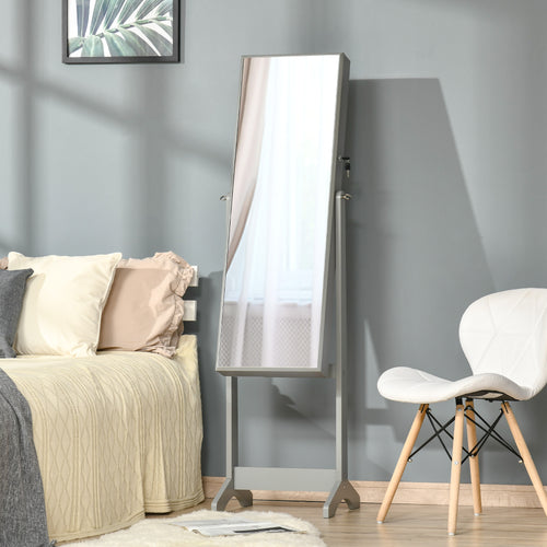 Jewelry Cabinet Floor Standing, Lockable Jewelry Organizer with Full-Length Mirror, 3 Angle Adjustable, Grey
