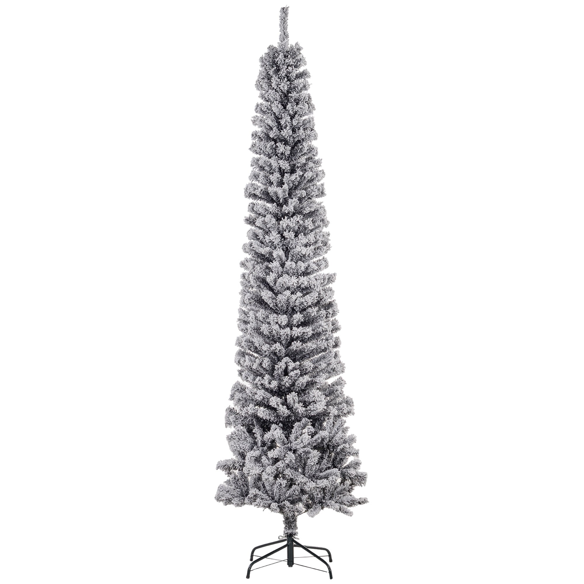 7.5ft Flocked Christmas Tree, Pencil Christmas Tree with Realistic Branch Tips, Folding Metal Stand, Black Flocked Christmas Trees   at Gallery Canada