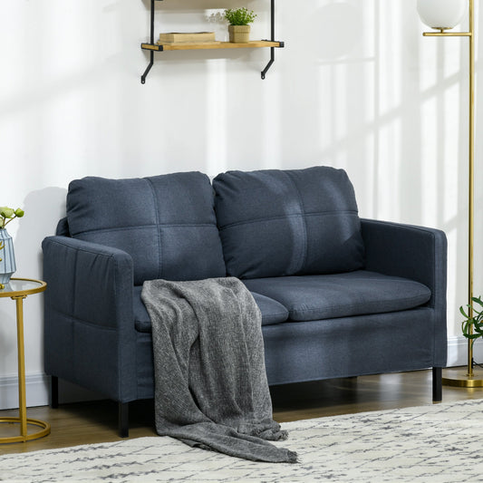 53" 2 Seat Sofa, Upholstered Two Seater Couch with Sturdy Steel Legs for Bedroom, Living Room, Dark Blue 2-Seater Sofas Dark Blue  at Gallery Canada