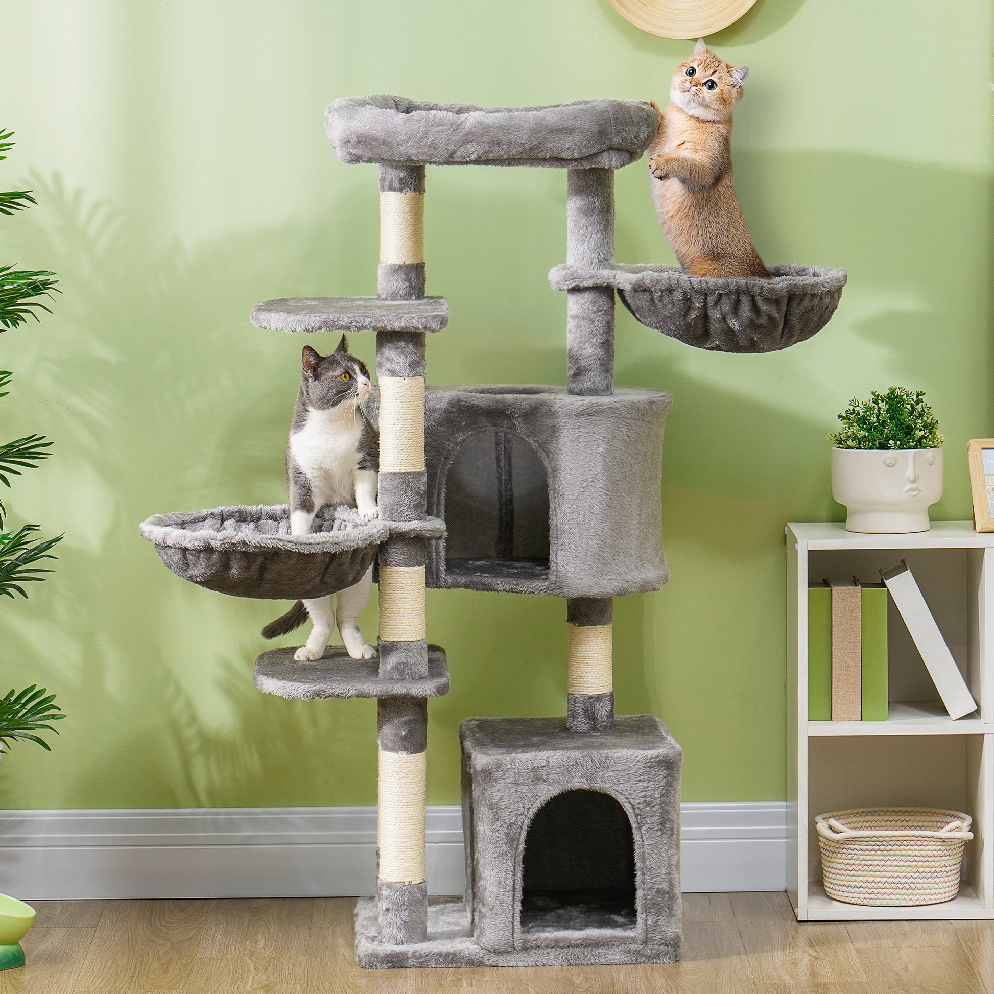 52.5" Cat Tree Tower with Scratching Posts, Cat Condos, Bed, Platforms, Hammocks, for Indoor Cats, Grey Cat Towers Multi Colour  at Gallery Canada