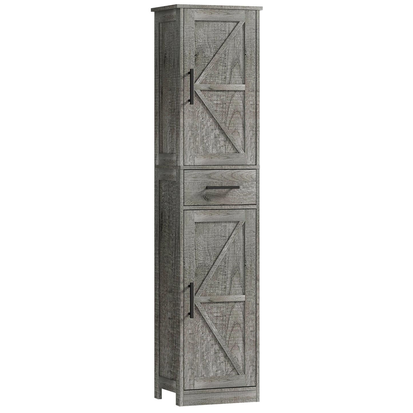 67" Tall Bathroom Cabinet, Narrow Bathroom Storage Cabinet with Drawer, Barn Doors and Adjustable Shelves, Dark Grey Bathroom Cabinets at Gallery Canada