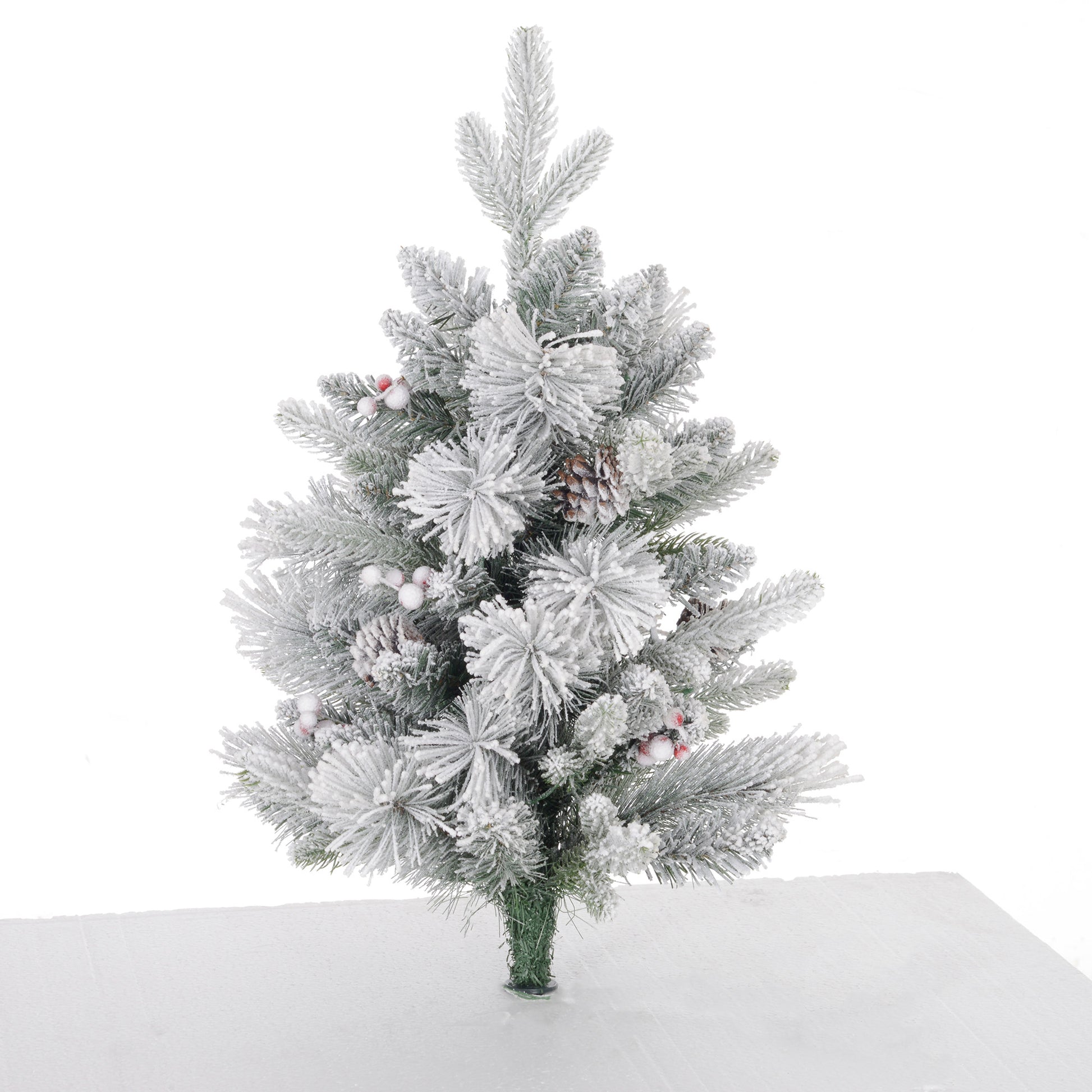 2 Pieces 2ft Pre Lit Christmas Trees with 60 LED Lights, 172 Tips, Snow Sprayed Tree with Red Berries and Pinecones Pre Lit Christmas Trees   at Gallery Canada