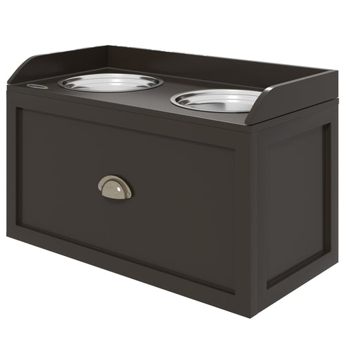 Large Elevated Dog Bowls with Storage Drawer, Raised Pet Feeding Station with 2 Stainless Steel Bowls, Coffee