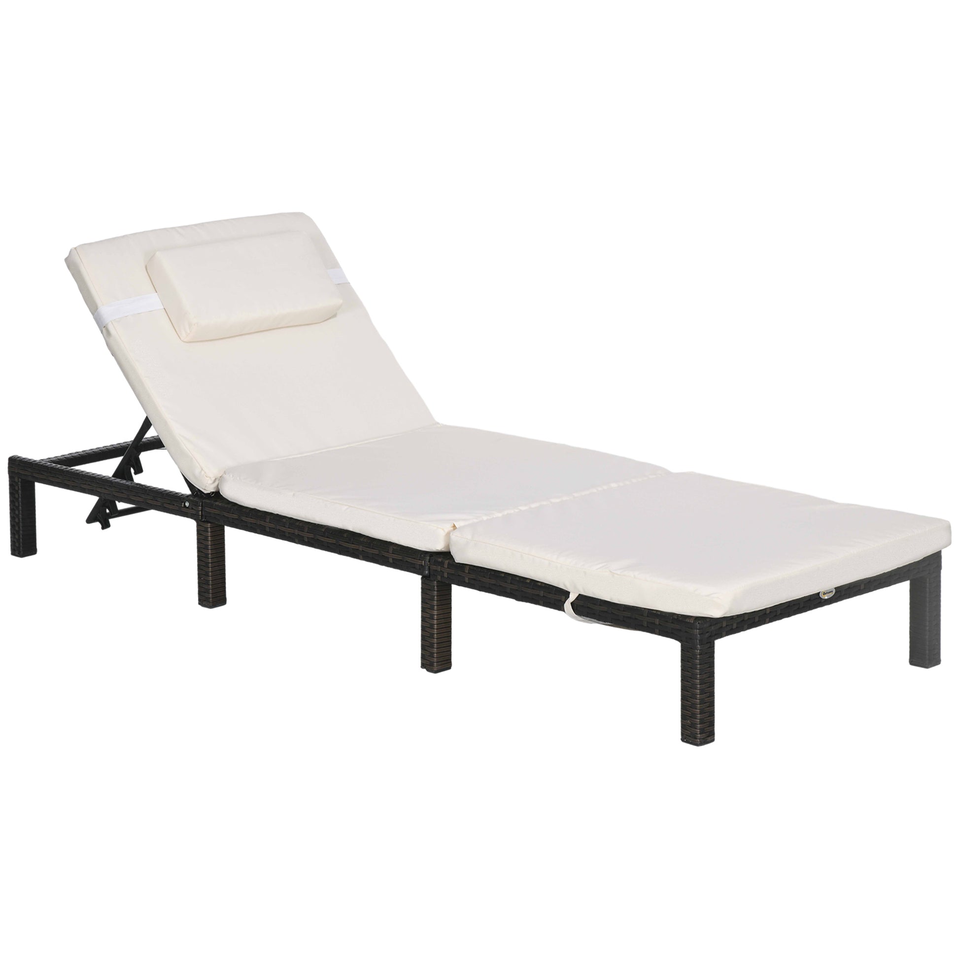 Outdoor Lounger, Patio Lounger with 5-Level Adjustable Back, Headrest for Poolside, Garden, Backyard, Cream White Chaise Loungers   at Gallery Canada