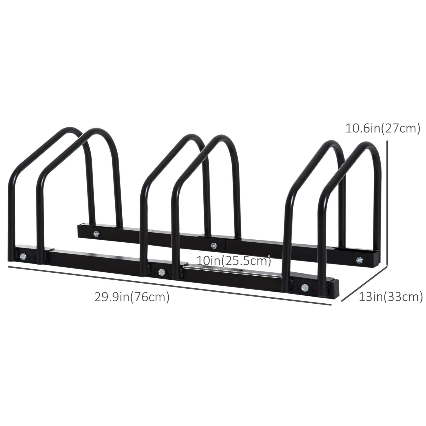 3-Bike Bicycle Floor Parking Rack Cycling Storage Stand Ground Mount Garage Organizer for Indoor and Outdoor Use Black - Gallery Canada