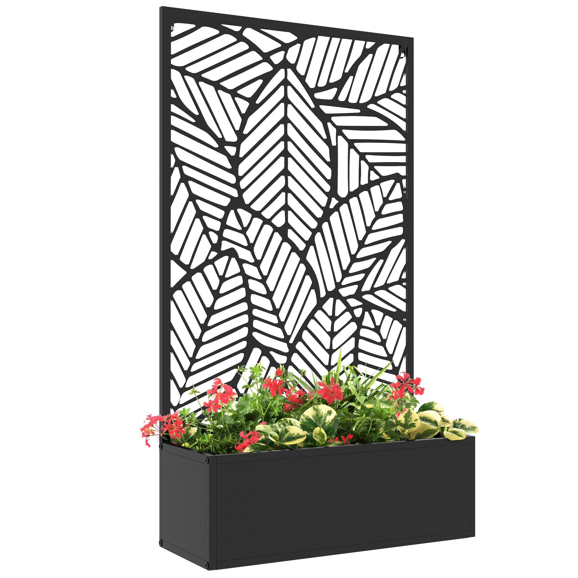 Metal Outdoor Raised Garden Bed with Privacy Screen, Privacy Panel and Planter Box, Wall-Mounted or Freestanding, Black Raised Garden Beds at Gallery Canada