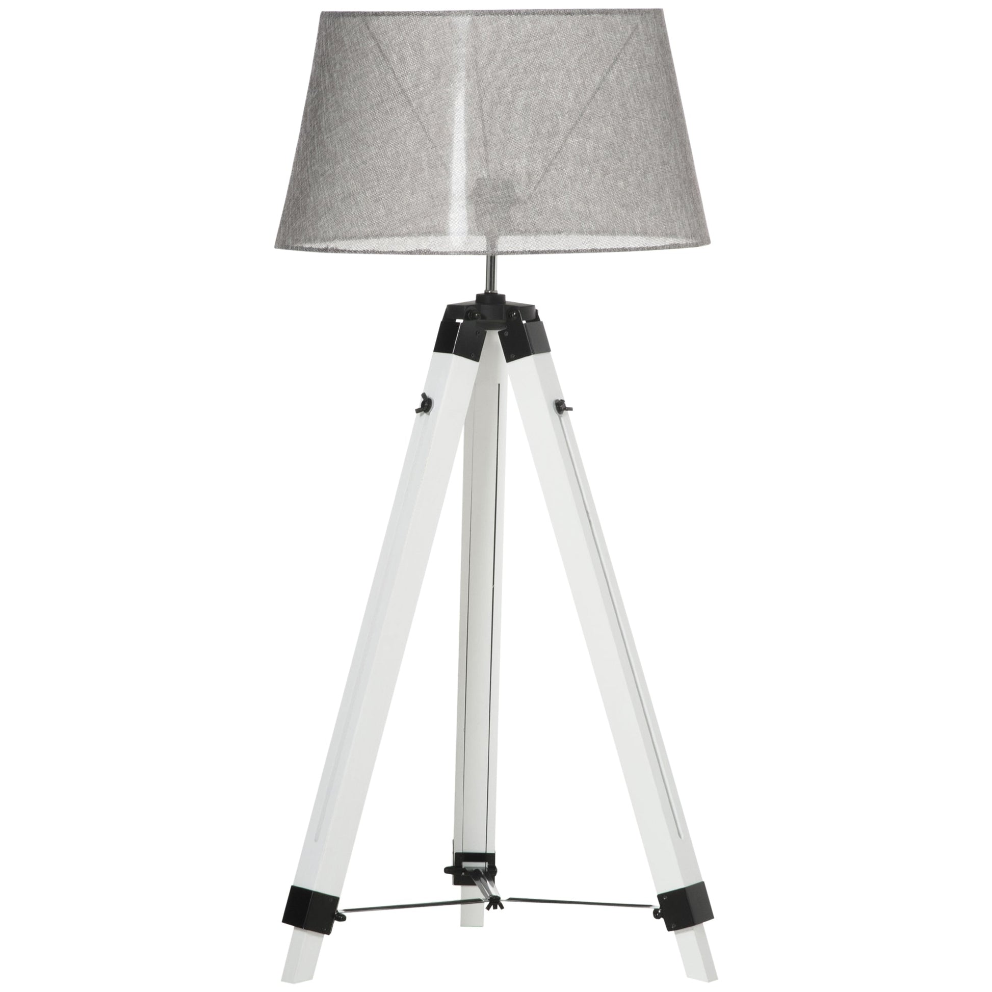 Tripod Floor Lamp, Adjustable Height Wooden Standing Lamp with E26 Lamp Base for Living Room, Bedroom, White and Grey Floor Lamps & Ceiling Fan Lights   at Gallery Canada